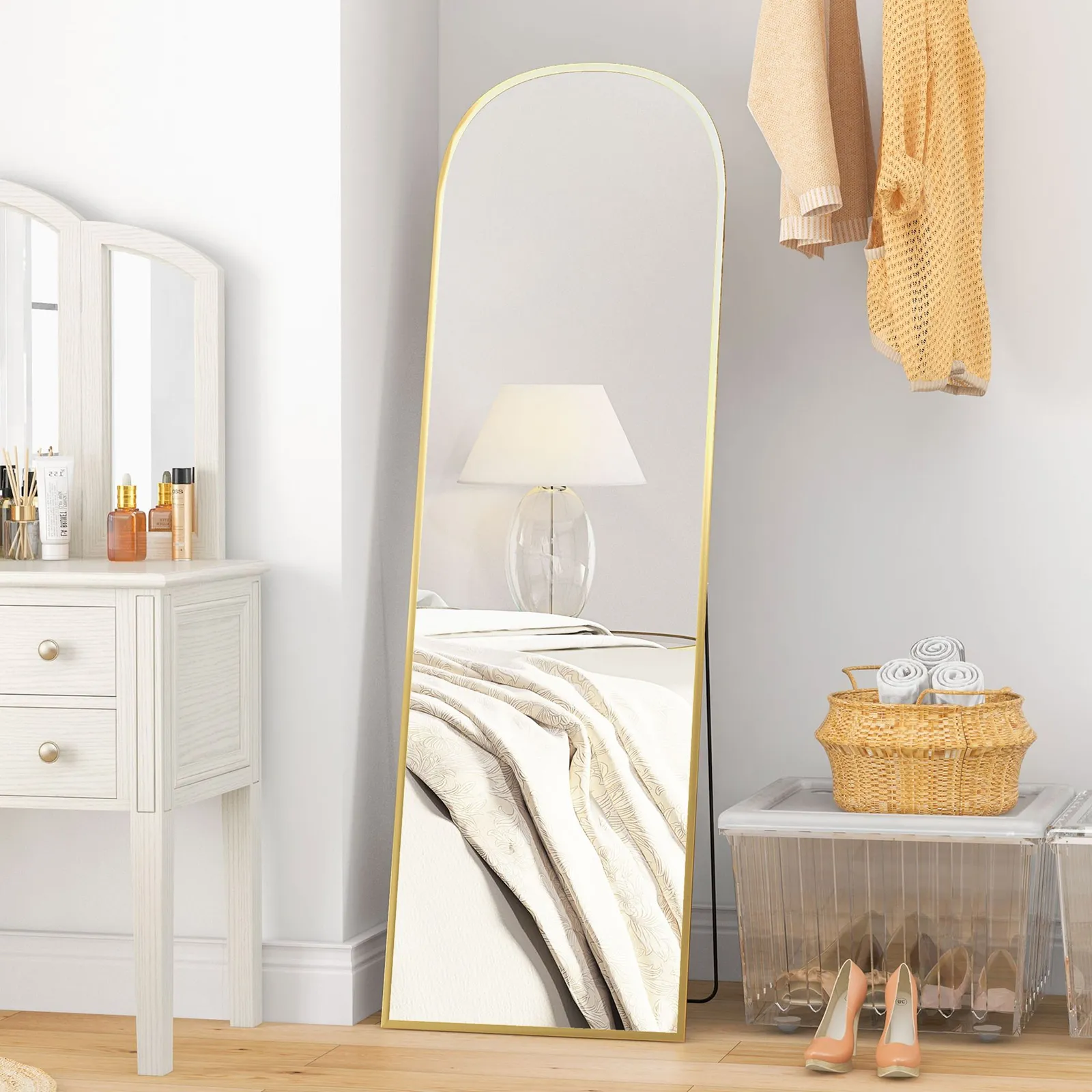HOMCOM Full Length Mirror with Aluminium Alloy Frame Hanging Leaning Gold
