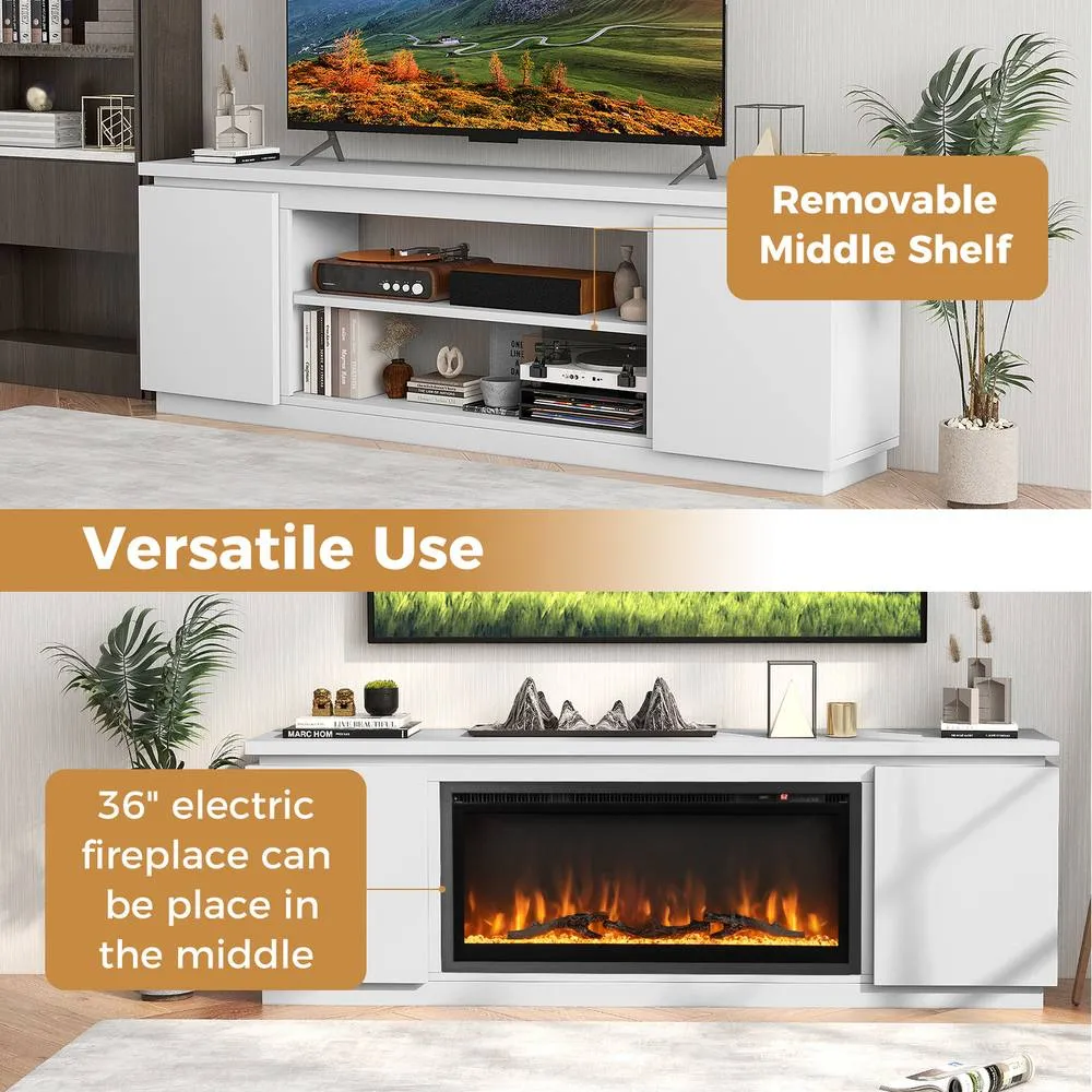 Costway TV Cabinet for TVs up to 80" 178CM Media Console Table-White in White 4