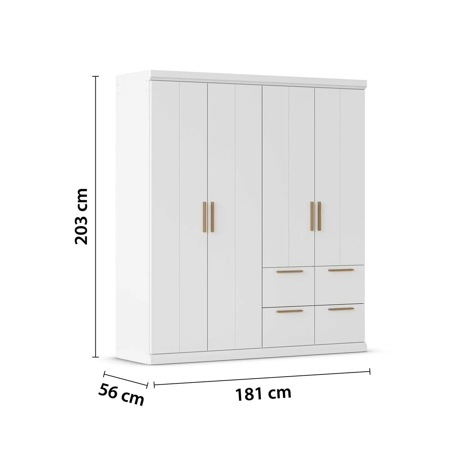Malham 4 Door Hinged Wardrobe 181X203Cm With Cornice, White Wood | Barker & Stonehouse 4