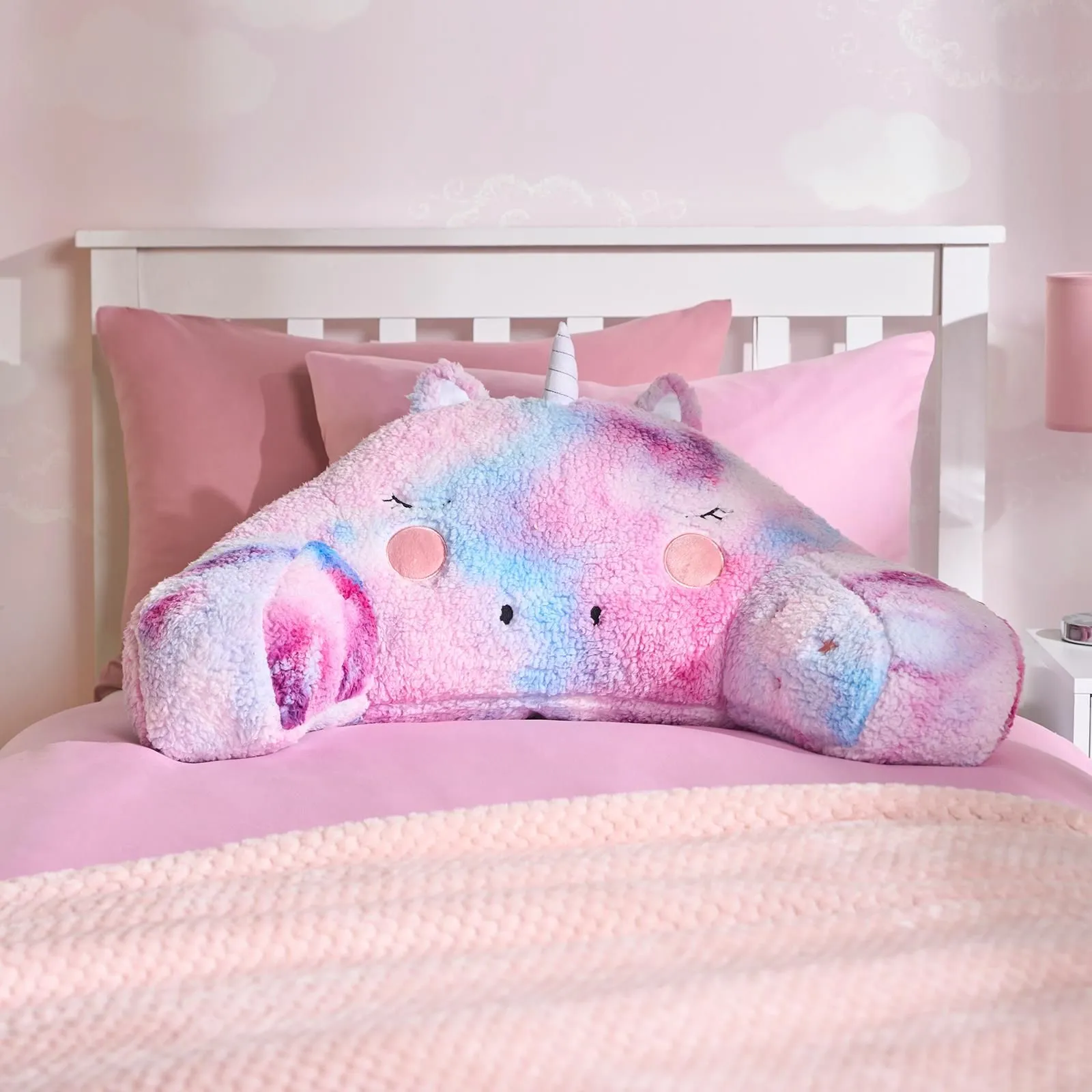 OHS Unicorn Cuddle Cushion Teddy Fleece Reading Bed Pillow Chair Arms in Pink