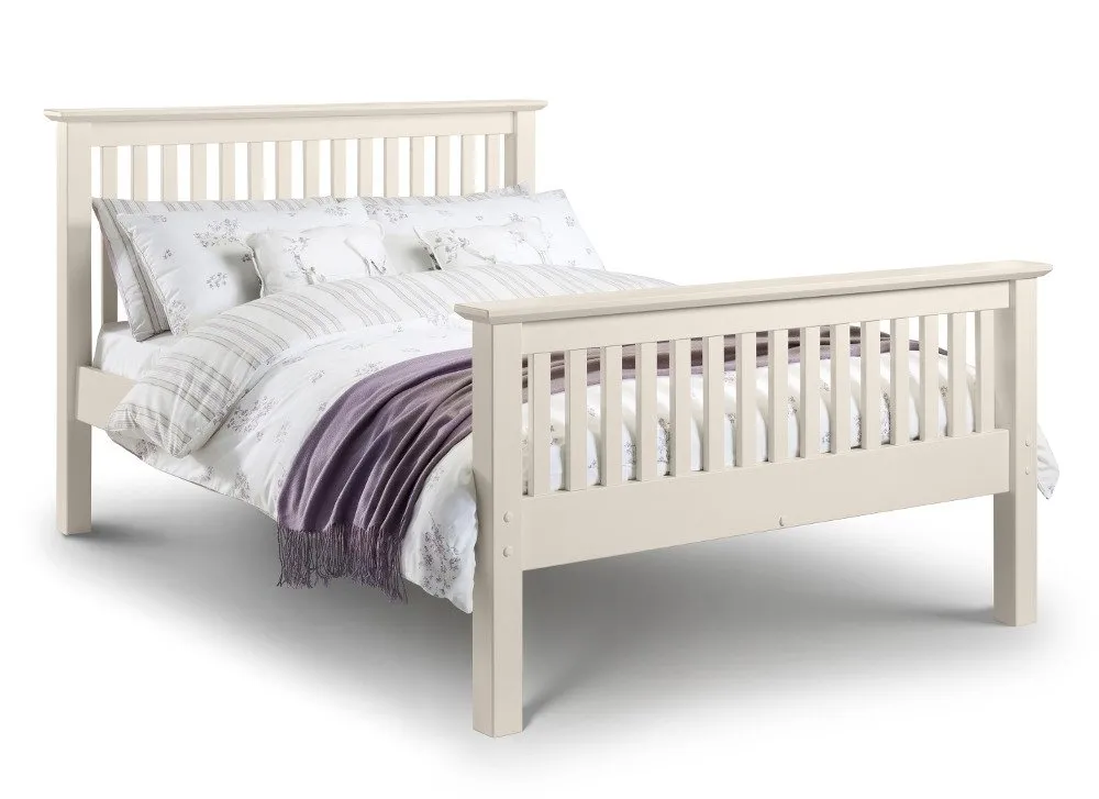 Solid Pine Wooden Bed Frame 4ft6 Double Barcelona High Foot End Stone White Finish