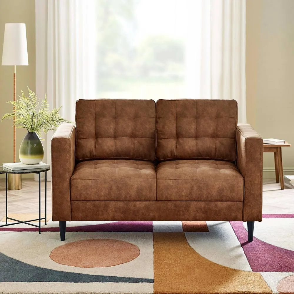 FurnitureboxUK Jade Brown Faux Leather 2 Seater Sofa in Tan 2