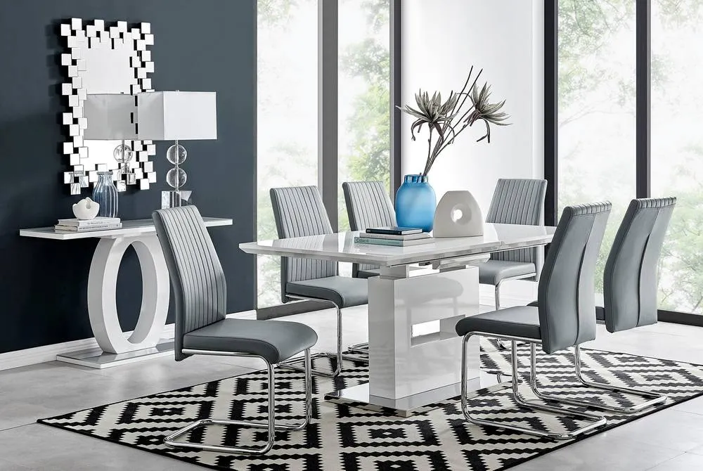FurnitureboxUK Arezzo Large Extending Dining Table & 6 Lorenzo Chairs in Grey 1
