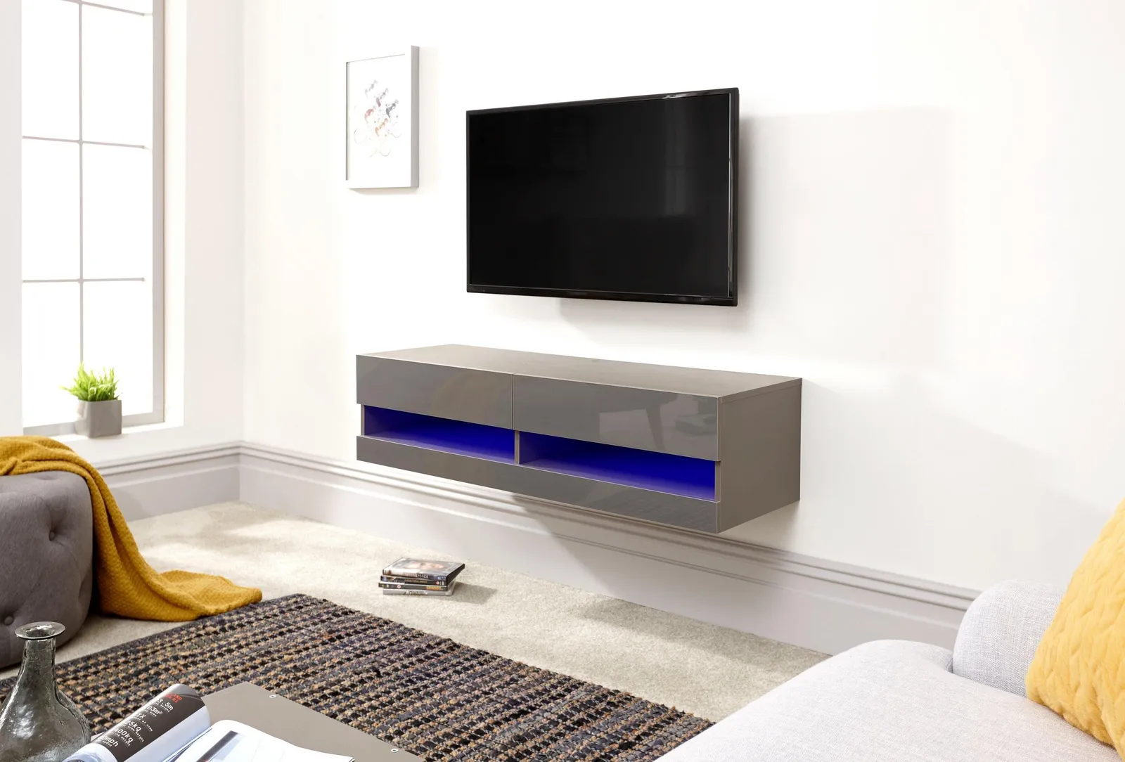 GFW Galicia 120cm Wall TV Unit with LED in Grey 3