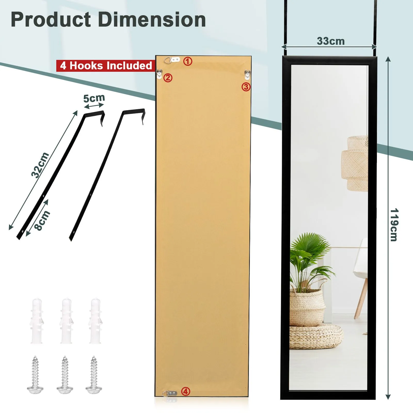 Costway Full Length Mirror Full Body Over the Door Dressing Mirror Door & Wall Hanging in Black 2