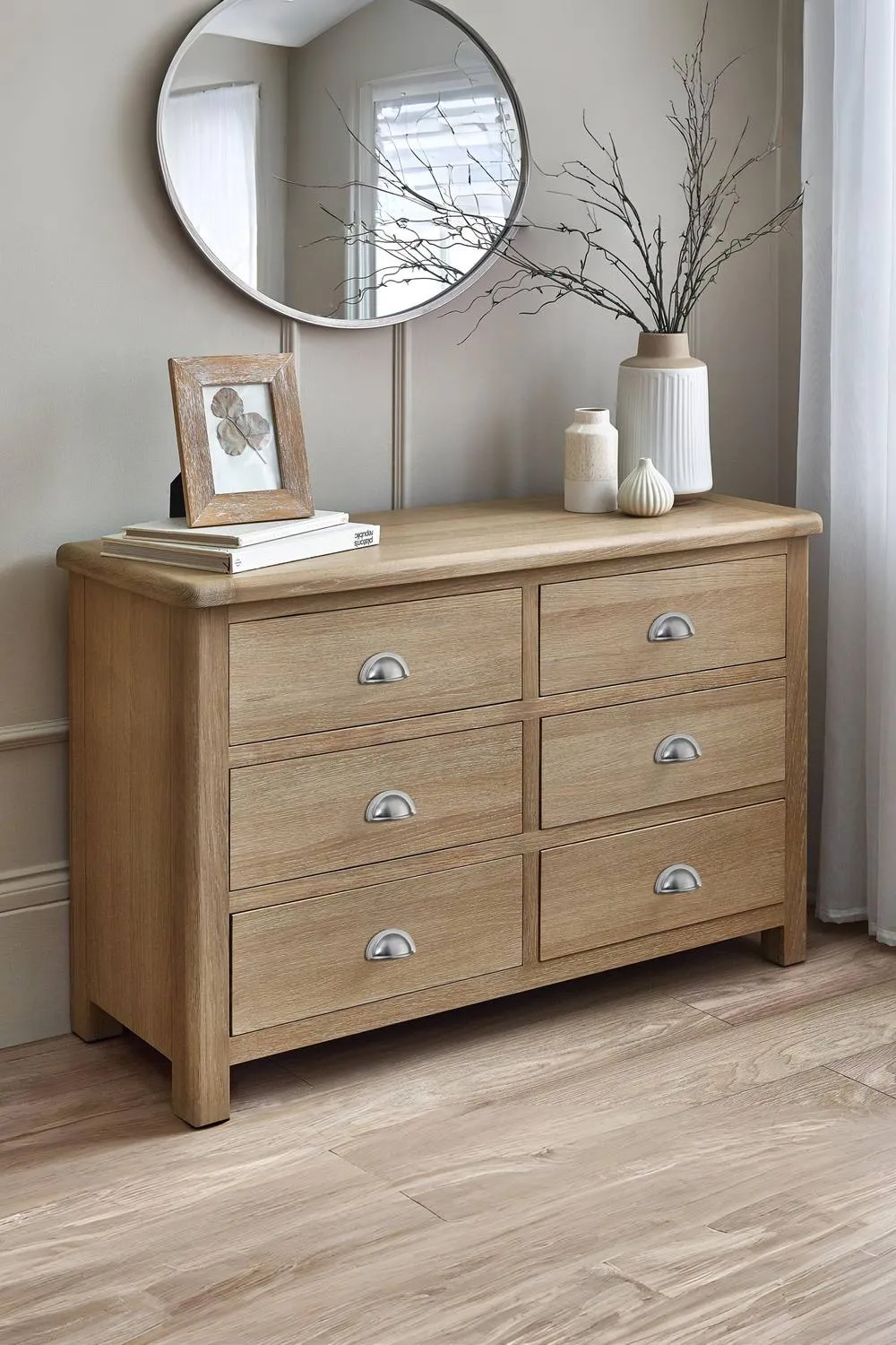 Julian Bowen Memphis 6 Drawer Wide Chest in Light Oak