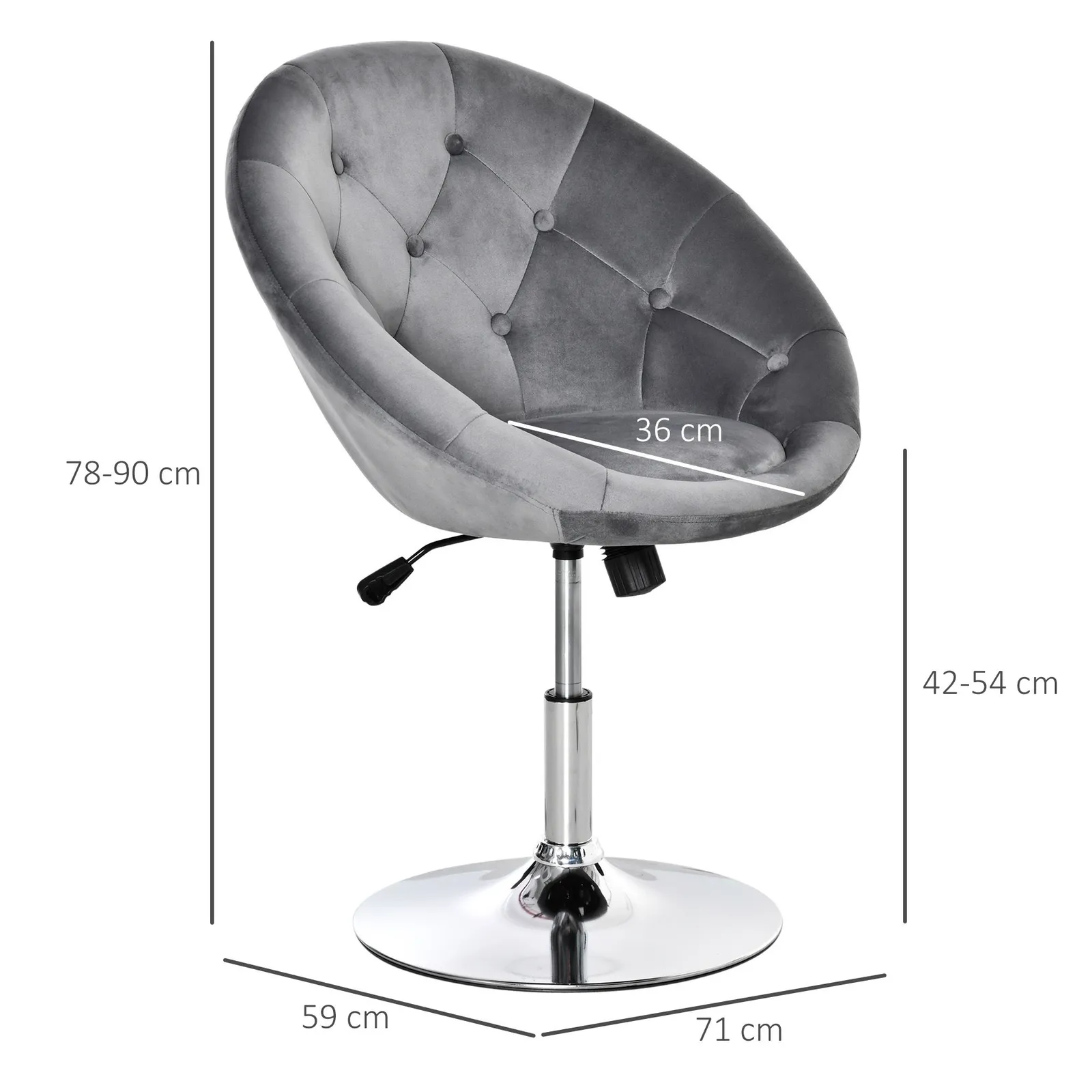 HOMCOM Dining Height Bar Stool Velvet-Touch Adjustable Height Armless Tub Chair in Grey 3
