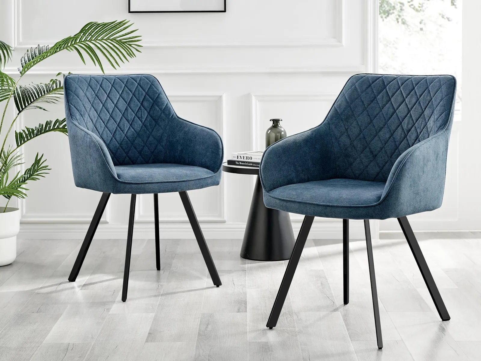 FurnitureboxUK Set of 2 Falun Deep Padded Dining Chairs Upholstered in Soft & Durable Fabric With Black Legs in Blue 2