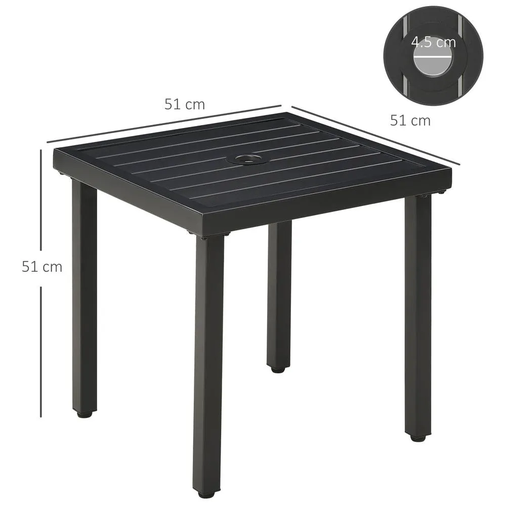 OUTSUNNY Garden Side Table Coffee Table with Umbrella Hole for Patio Balcony in Black 3