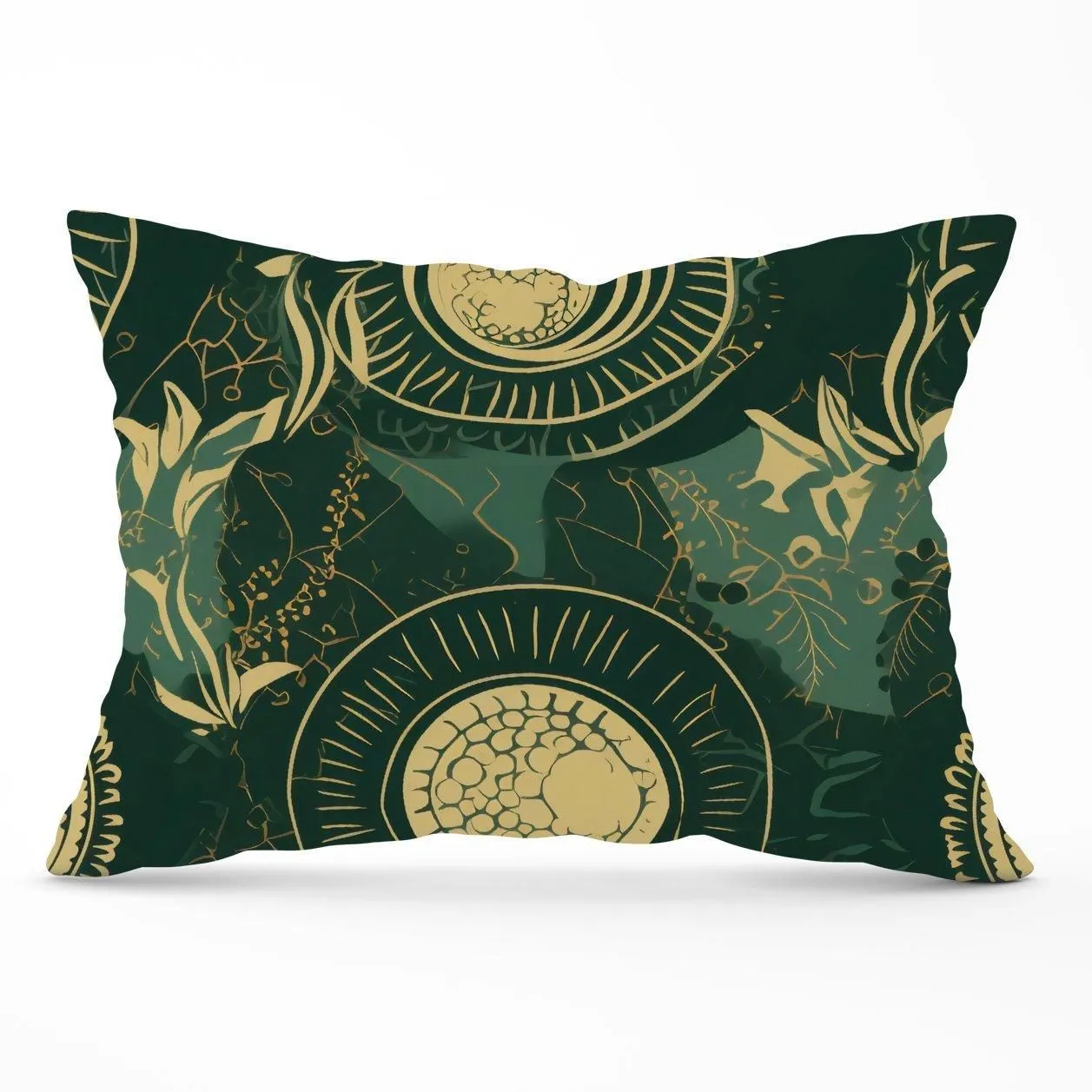 Warren Reed - Designer Abstract Green Gold Moon Pattern Cushions