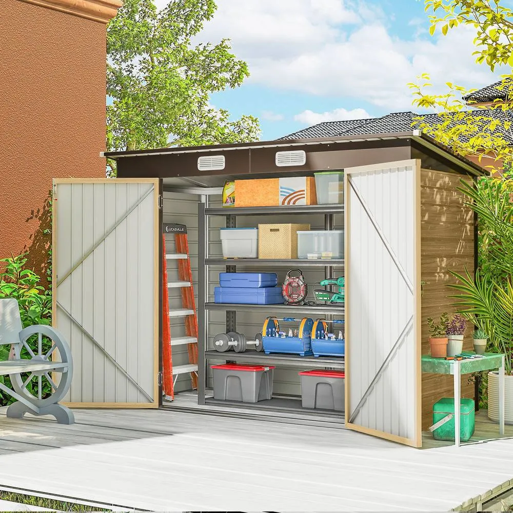 OUTSUNNY 8 x 4FT Metal Garden Storage Shed with Double Doors, Oak in Natural 2