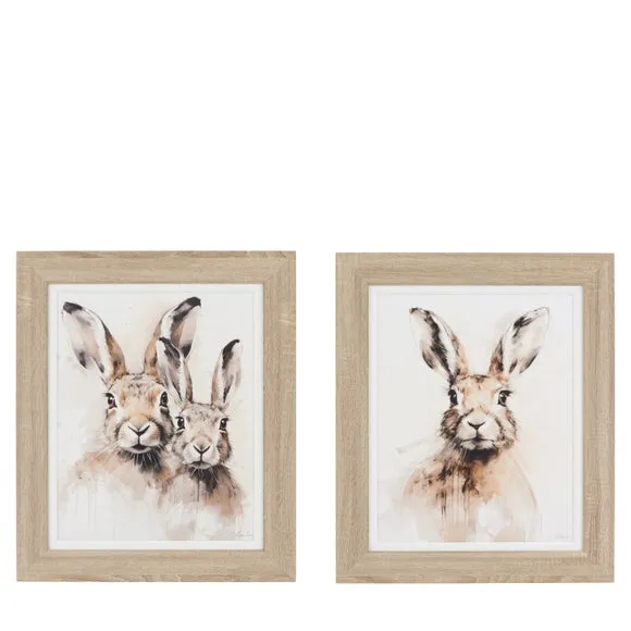 Cedar and Sage Set of 2 Rabbit Family Framed Canvases