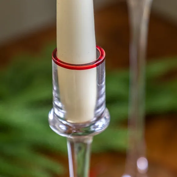 Set of 2 Red Rim icicle Glass Candle Stick Holders 2