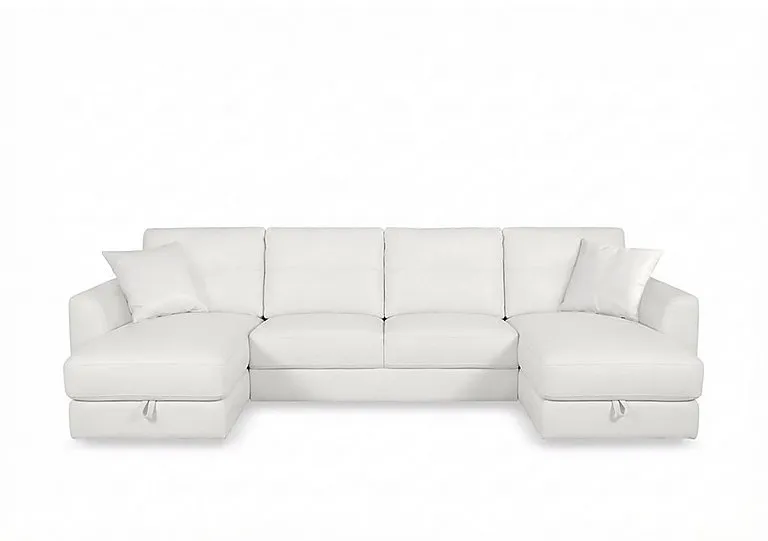 Nest Large NC Leather U-Shaped Corner Sofa with Double Storage Chaises - NC Star White