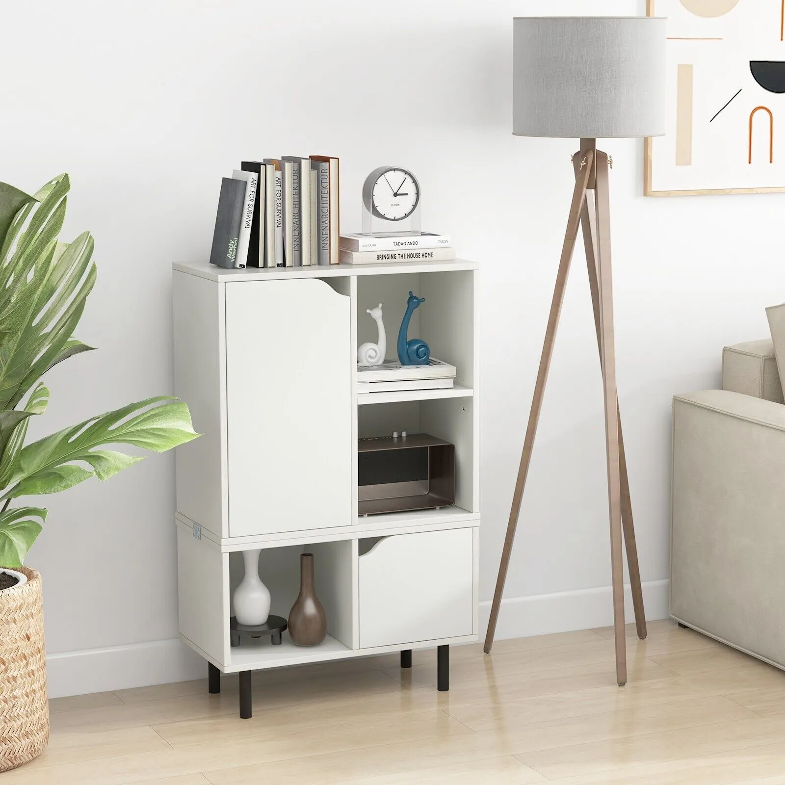 Costway Stackable Bookcase Combination Lattice Cabinet Floor Open Bookshelf in White 3