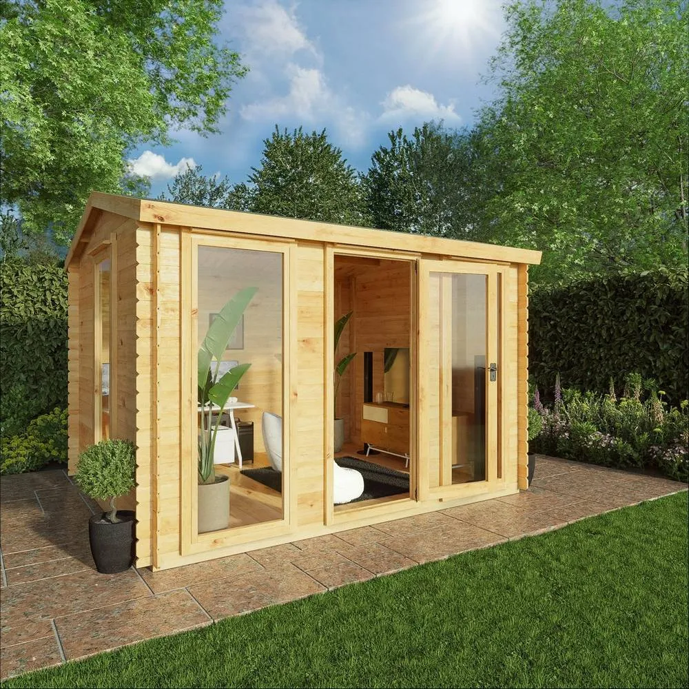 Mercia 3.5 x 3 m Reverse Apex Log Cabin - 19 mm - L313.4 x W352.8 x H259.5 cm in Light Tan 6