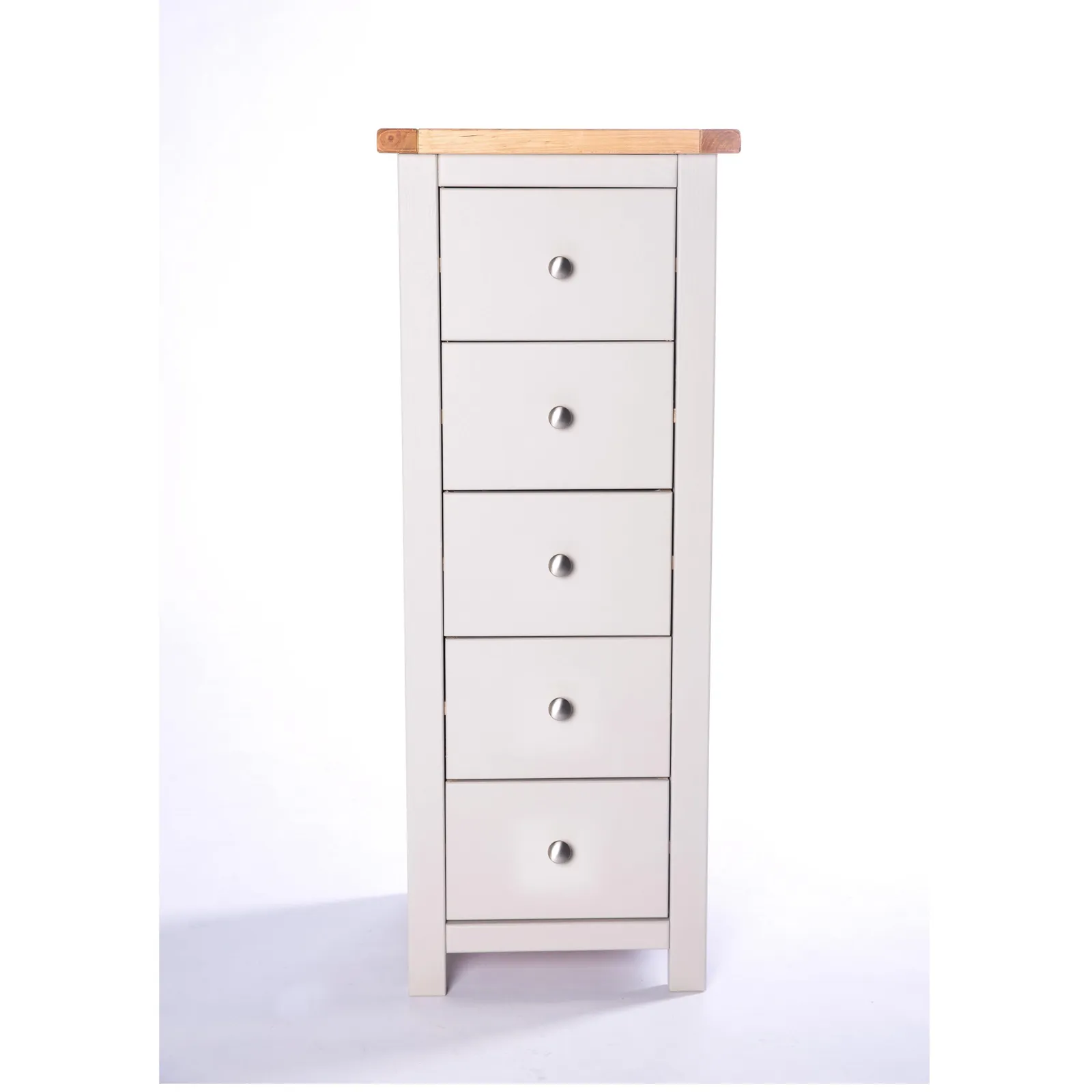Cabinet Bits Argenta 5 Drawer Narrow Chest of Drawers Chrome Knob in Light Grey