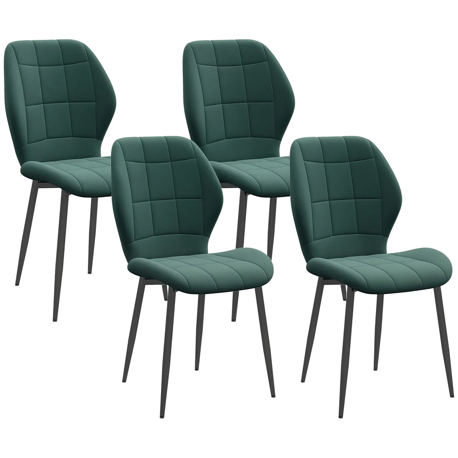HOMCOM Dining Chairs Set of 4, Modern Style Flannel Upholstered Kitchen Chairs with Backs & Steel Legs, for Living Room, Dining Room, Bedroom in Green 2