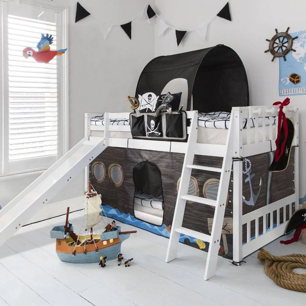 Nöa and Nani Tuva Cabin Bed Low with Bunk Underbed Slide & Pirate Package in White