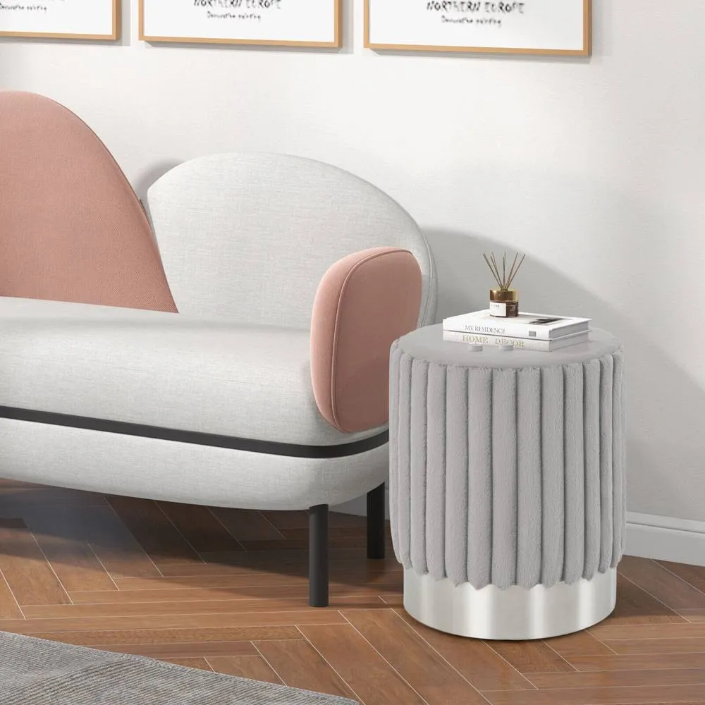 Costway Modern Round Velvet Ottoman Upholstered Footrest Stool Makeup Room in Grey 3