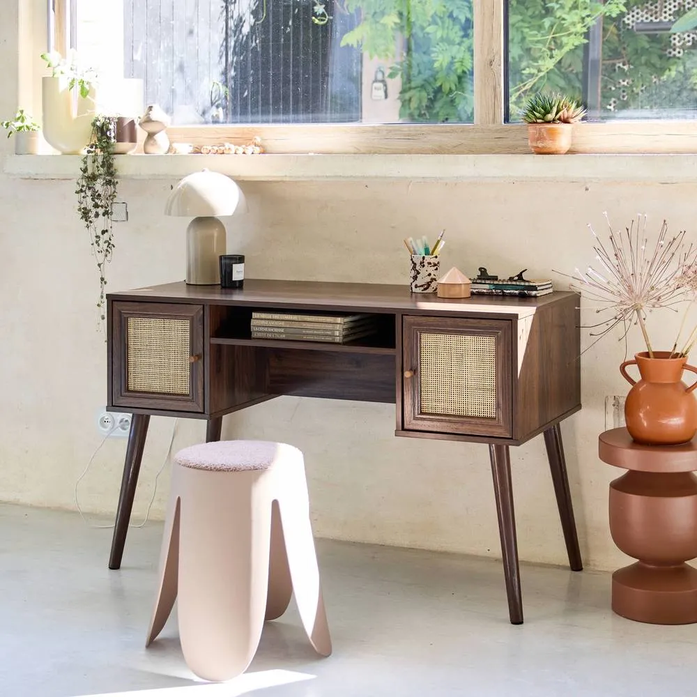 sweeek 2-door desk with wood & cane effect in Dark Brown 4
