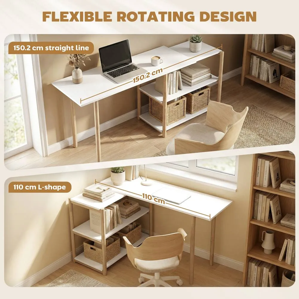 HOMCOM Computer Desk with Storage Shelves 150 cm White/Oak in White 4