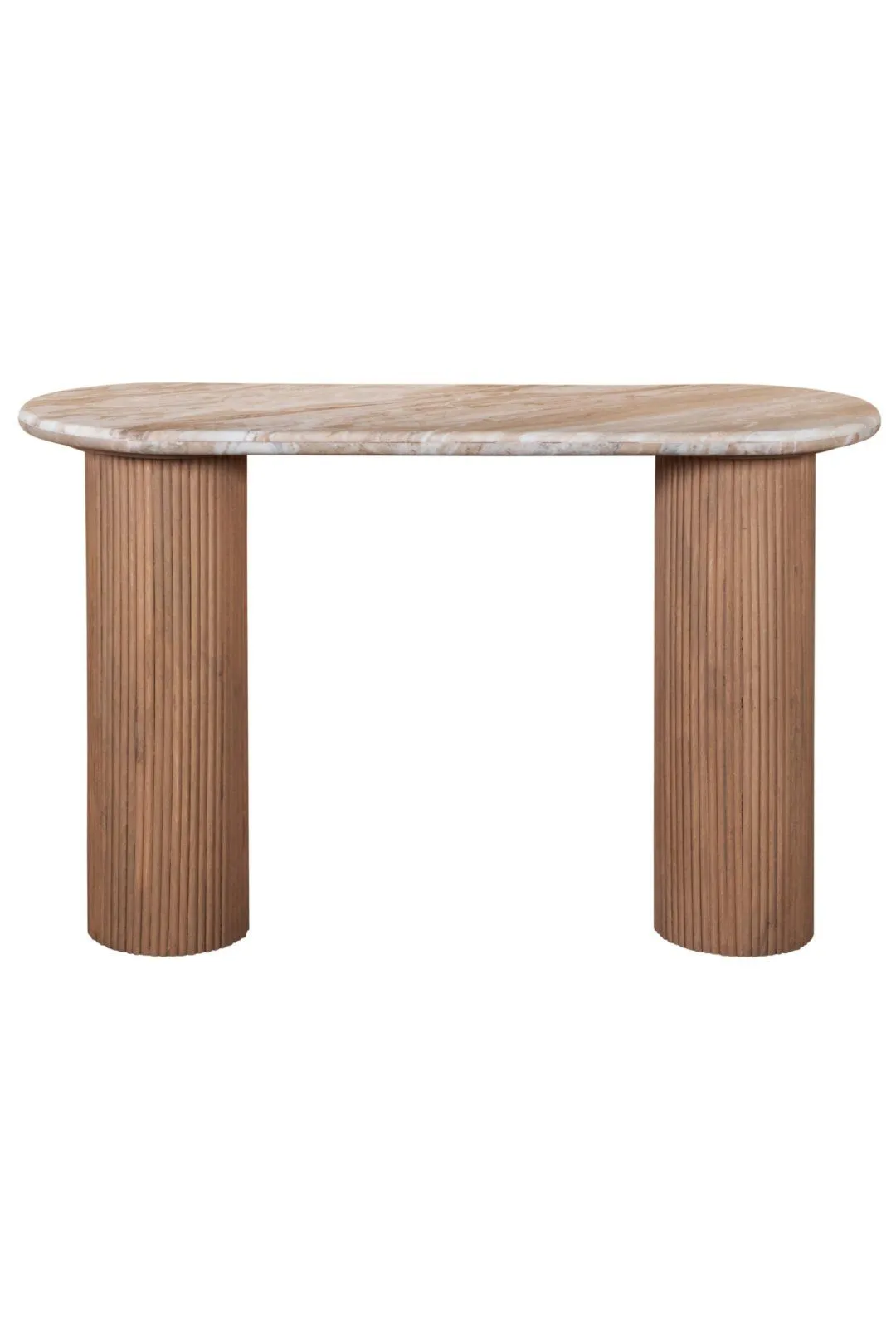 IH Design Bundi Natural Marble & Wood Pedestal Console Table in Brown 2
