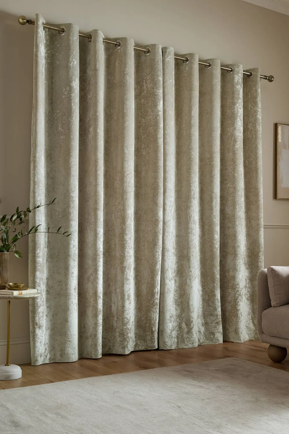 Catherine Lansfield 'Crushed Velvet' Lined Eyelet Curtains in Natural 2