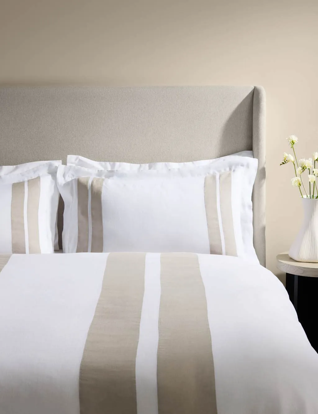 M&S X Kelly Hoppen Pure Linen Panel Bedding Set Taupe Mix