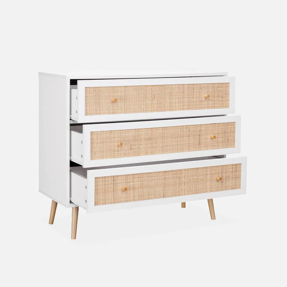 sweeek 3-drawer Chest With Wood & Cane Effect in White 3