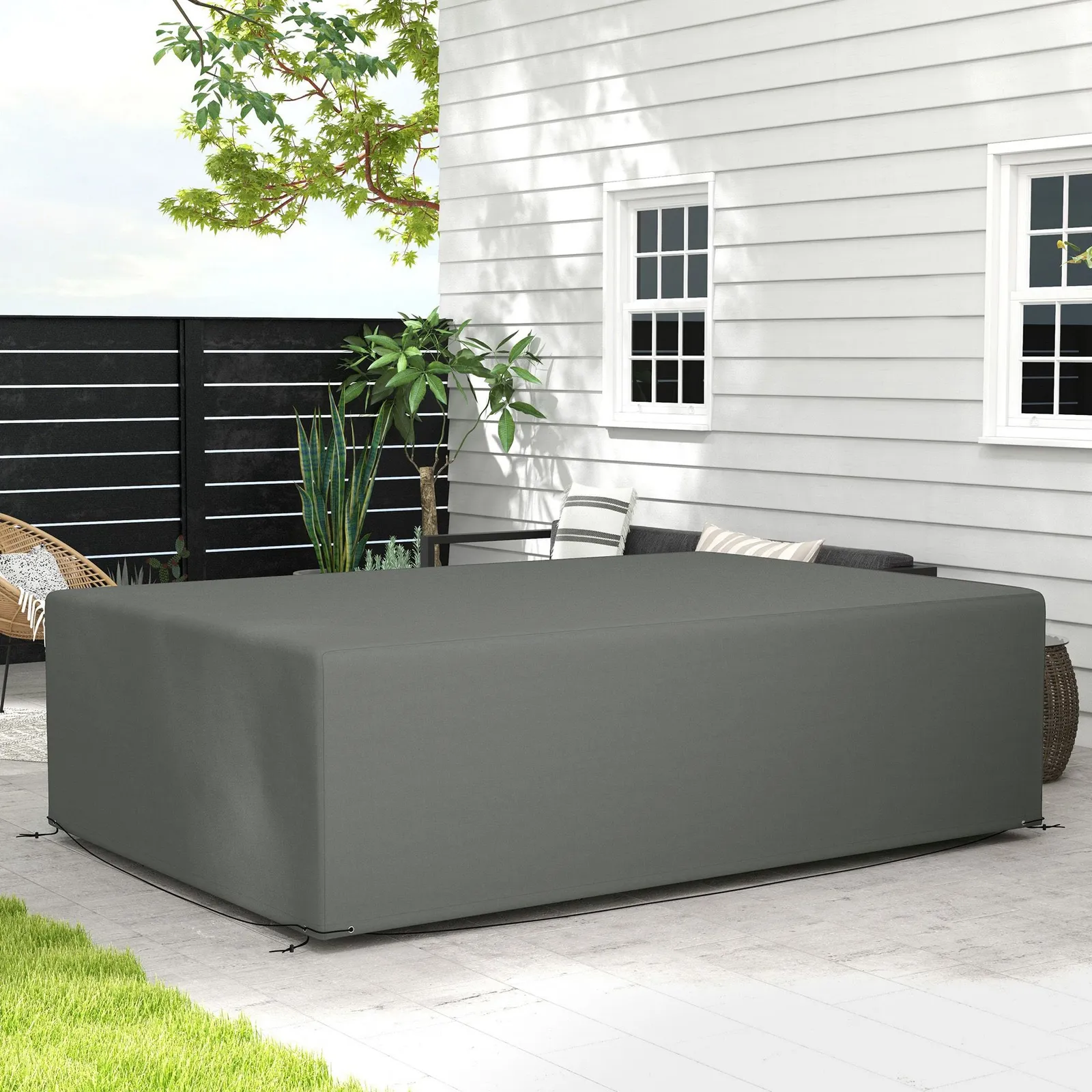 OUTSUNNY UV Rain Protective Cover or Garden Wicker Rattan Dark Grey 2