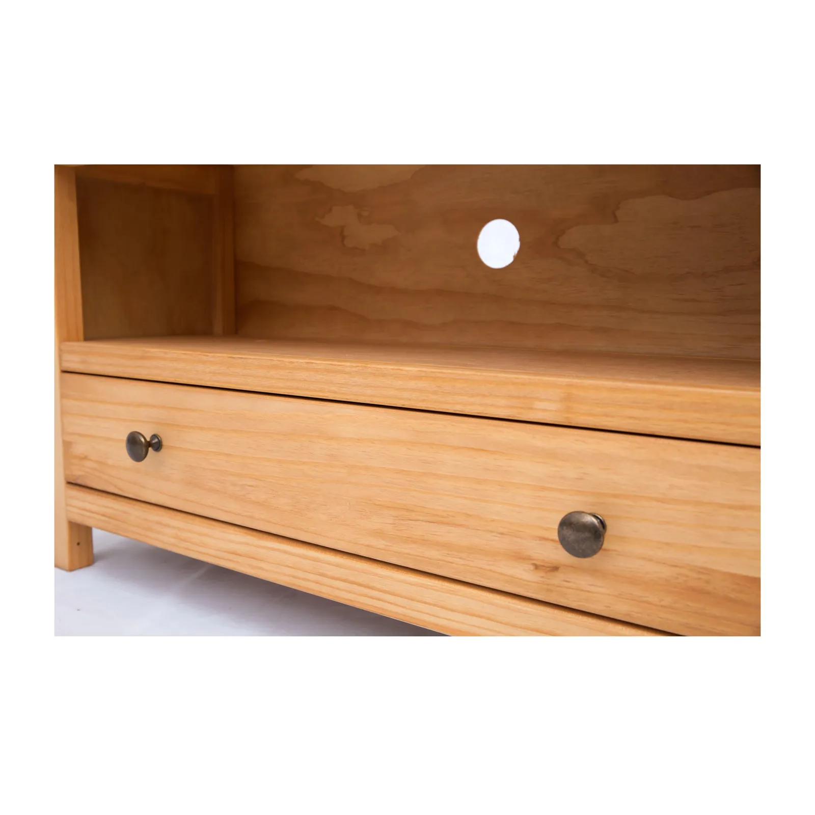 Cabinet Bits Lugo Waxed 1 Drawer TV Cabinet Brass Knob in Light Brown 5