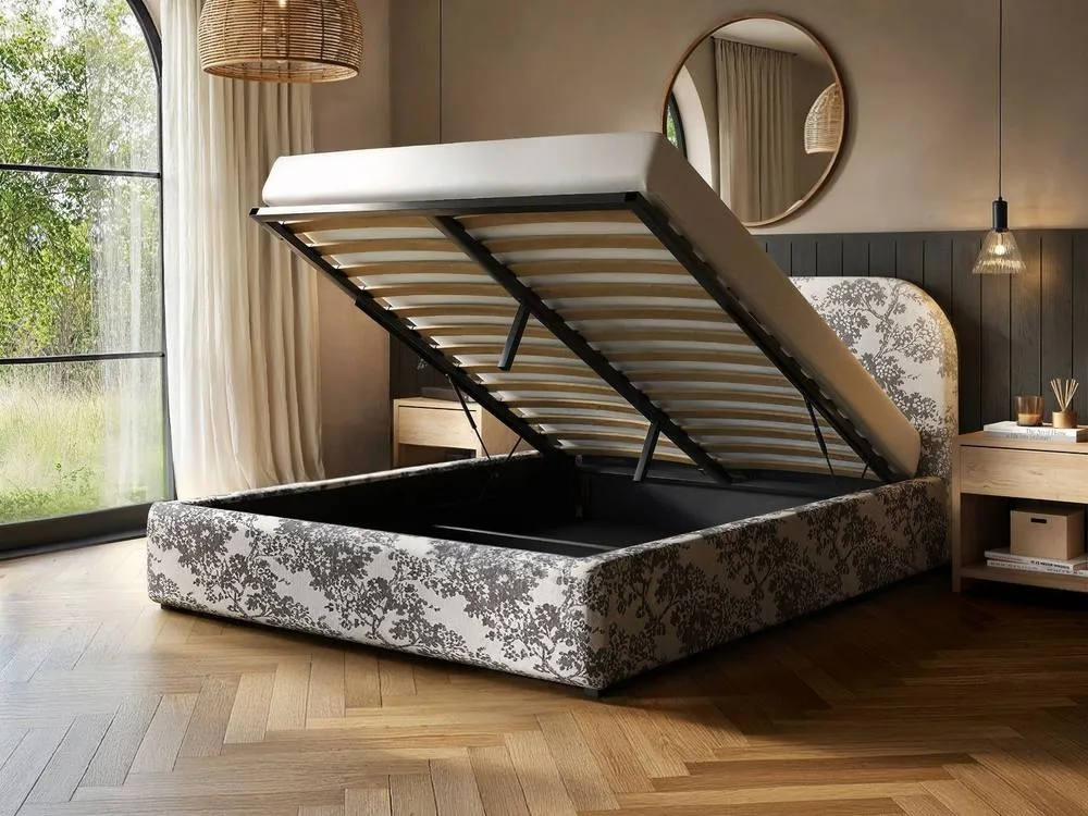 Flair Alba Tree Print Ottoman Bed Beige Chenille 2