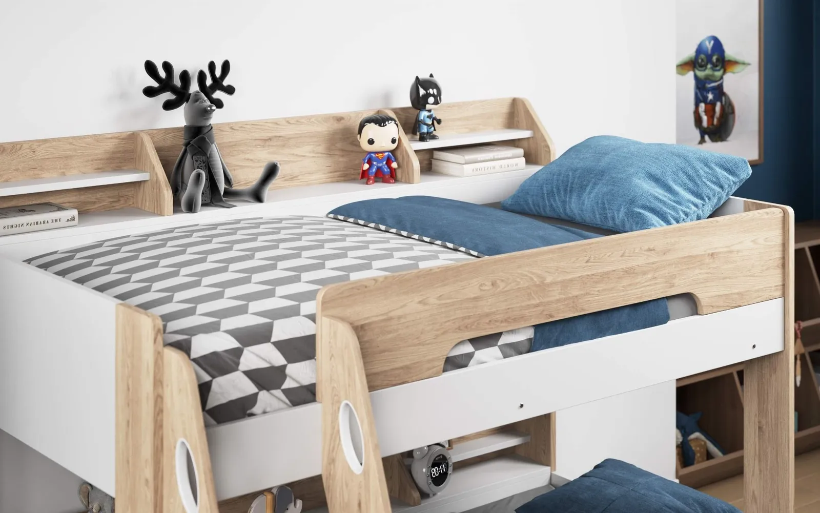 Flair Flick Triple Bunk Bed with Storage in Light Oak 3