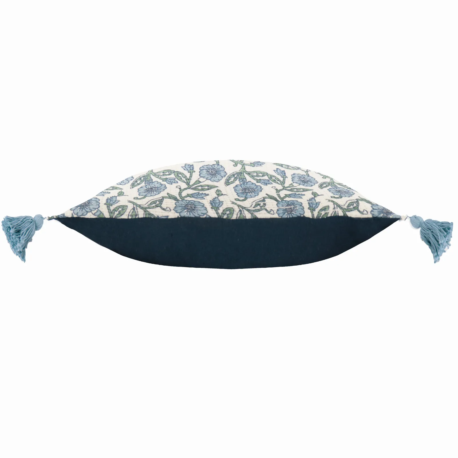 Paoletti Delphine Floral Tasselled 100% Cotton Cushion in Mid Blue 4