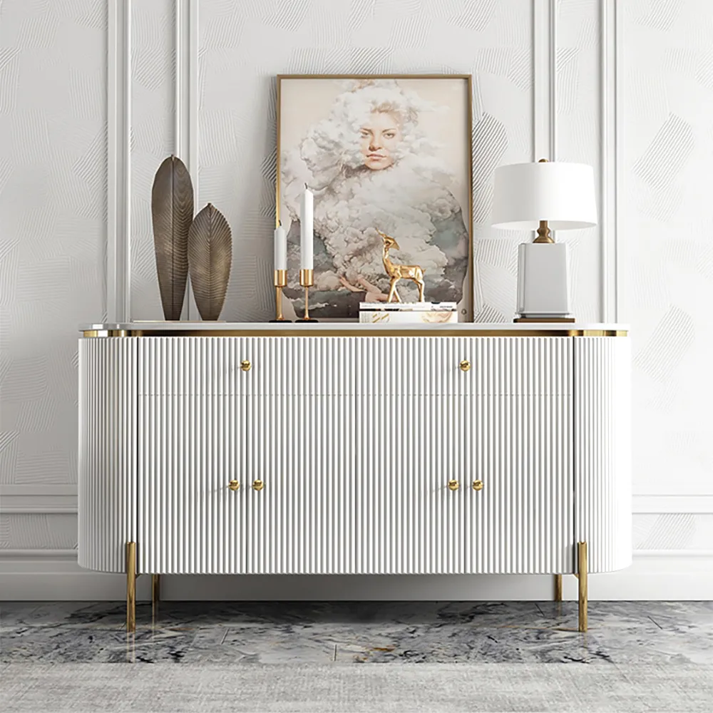 Yelly 140 cm Modern Marble Top Buffet & Sideboard Doors & Drawers & Shelves
