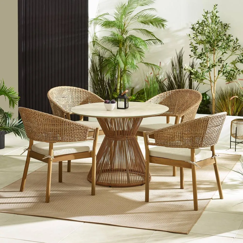 FurnitureboxUK Lanai Rattan Round Garden Dining Table in Cream 4