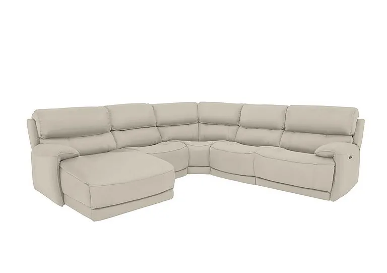 Link Leather Left Hand Facing Corner Chaise Power Sofa - Silver Grey
