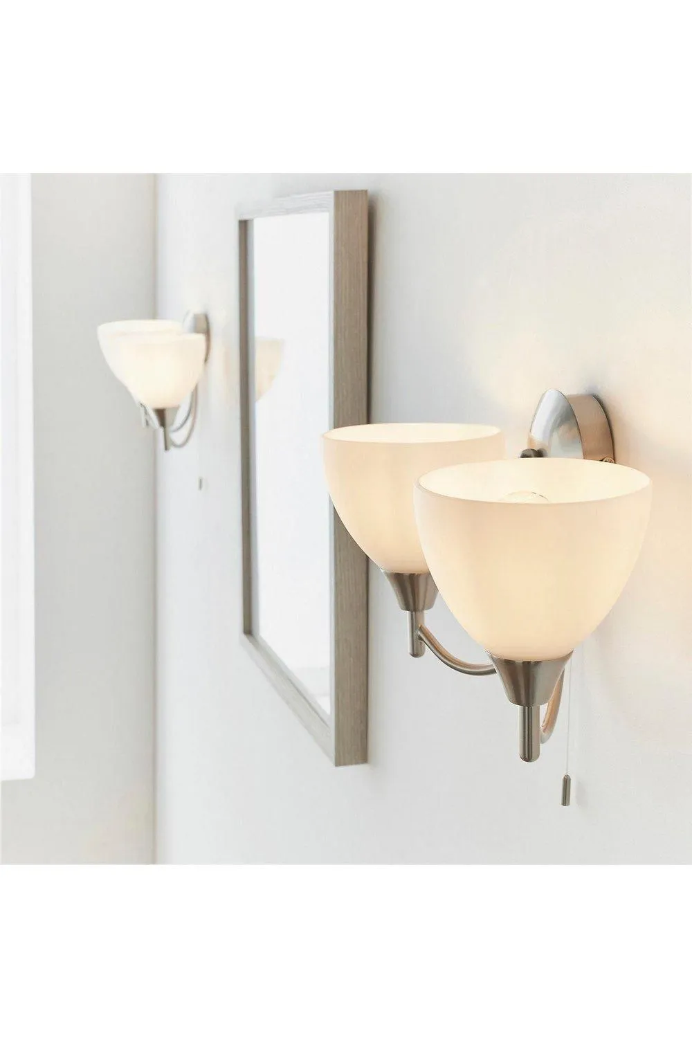 Netlighting Alton 2 Light Indoor Wall Light Satin Chrome with Matt Opal Glass E14 in Grey 3