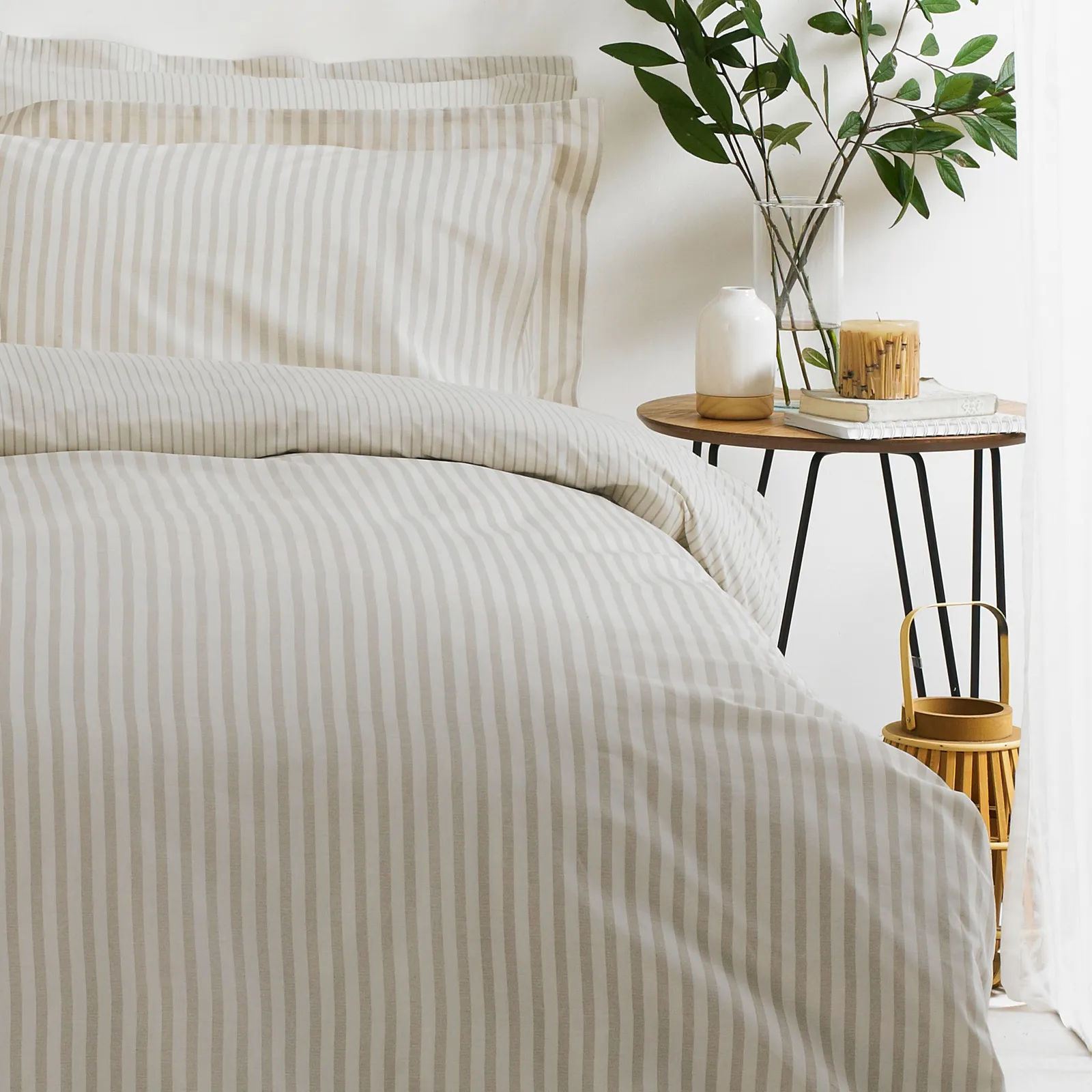 Yard Hebden Striped 100% Cotton Duvet Cover Set in Natural 3