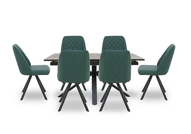 Jupiter Pop Up Extending Dining Table and 6 Swivel Chairs - Green