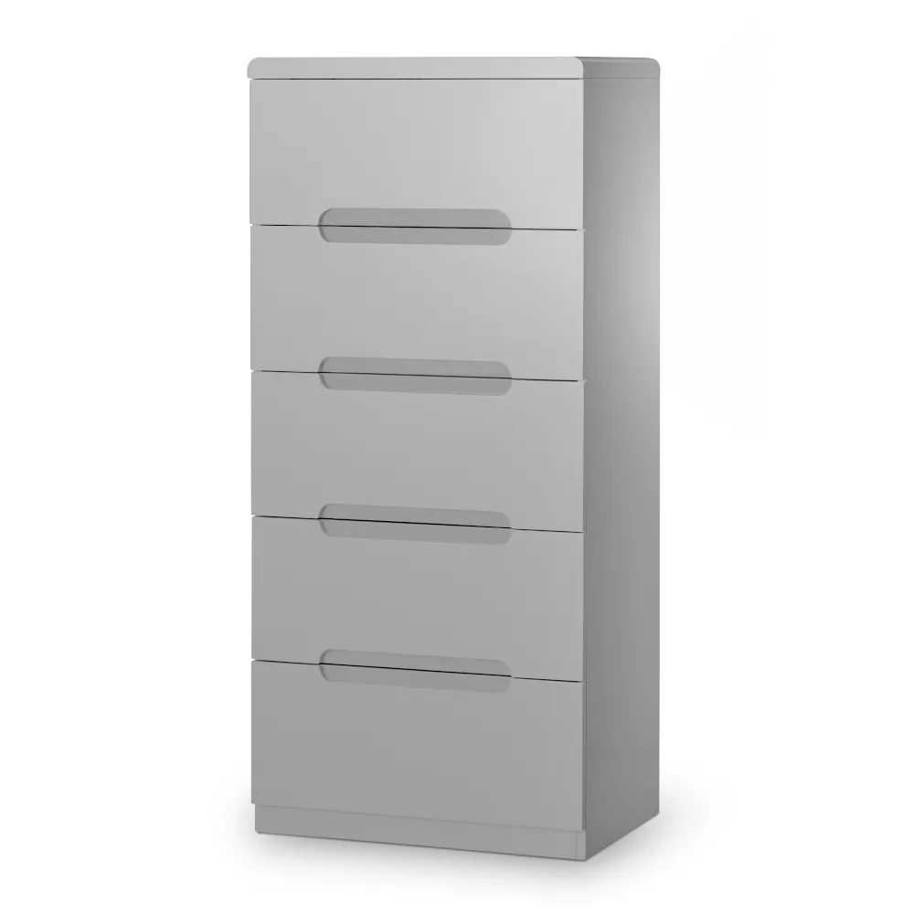 Manhattan - 5 Drawer Narrow Chest - Grey - Wooden - Happy Beds 1