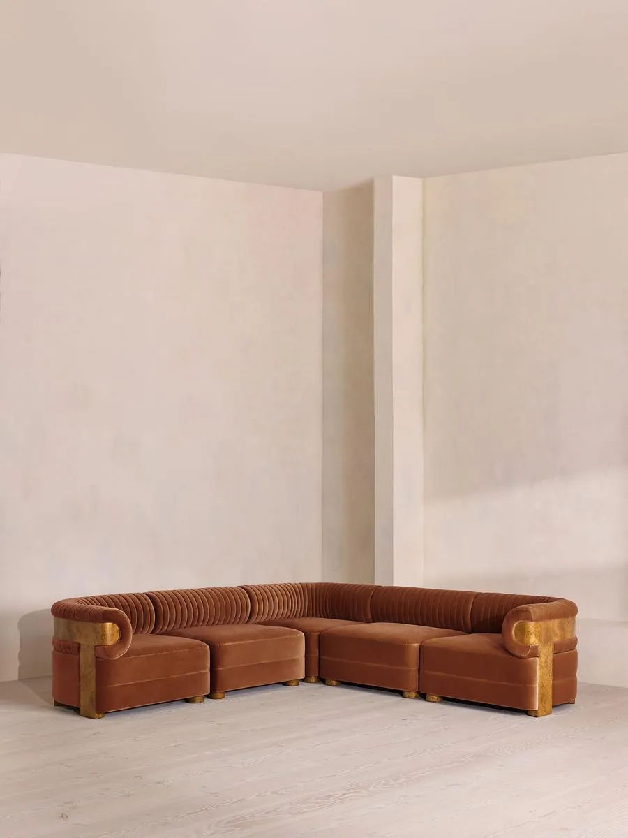 Caleb Modular Sofa, Corner Sofa, Velvet, Cinnamon, Dark Burl