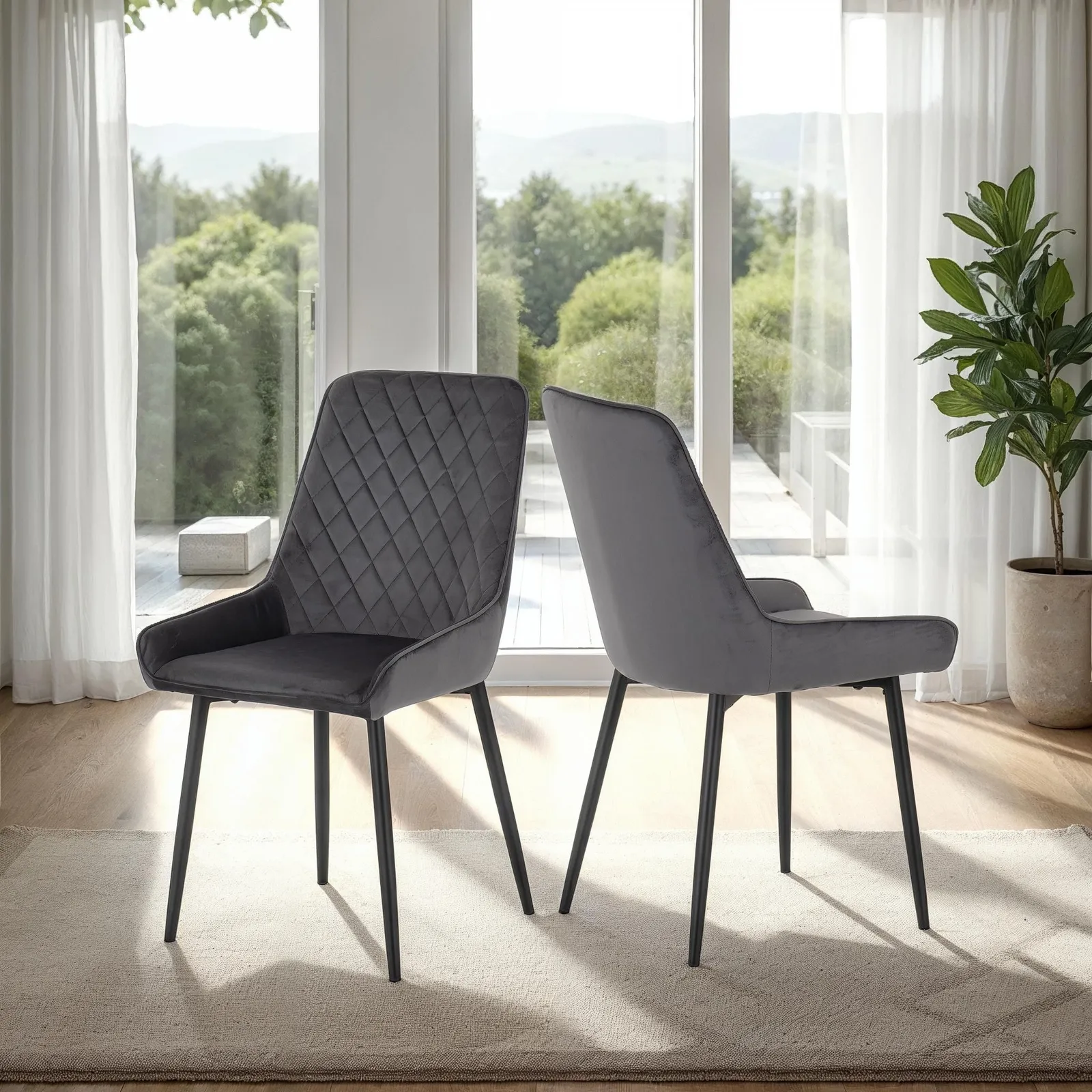 Seconique Athens Rectangular Medium Oak Dining Set with Avery Chairs in Grey 2