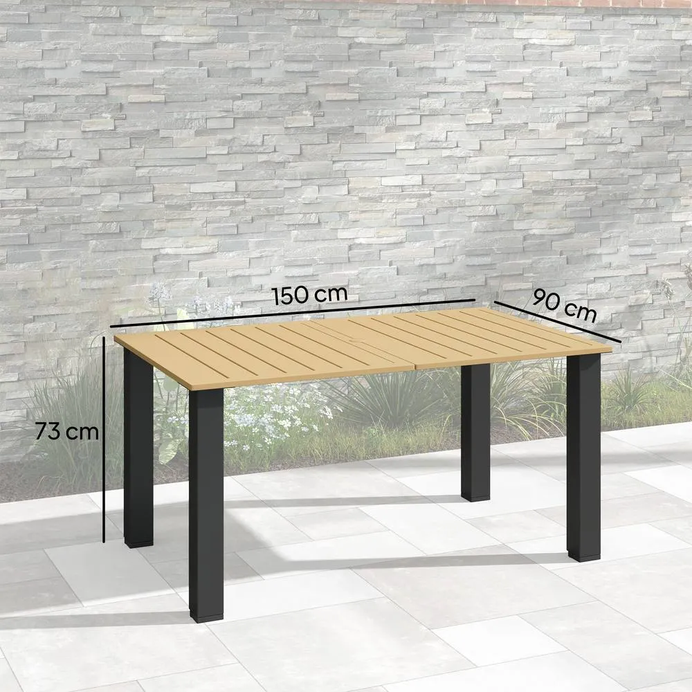 OUTSUNNY Garden Table with Parasol Hole, Slatted Metal Tabletop, Brown 3