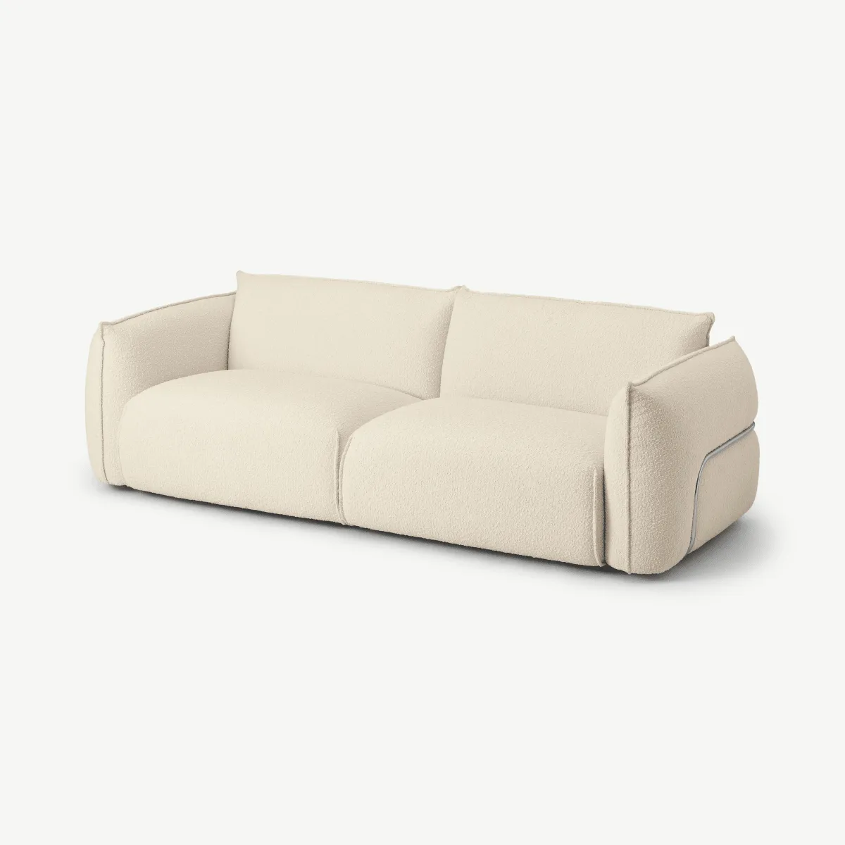 Dion 3 Seater Sofa, Whitewash Boucle with Stainless Steel Frame