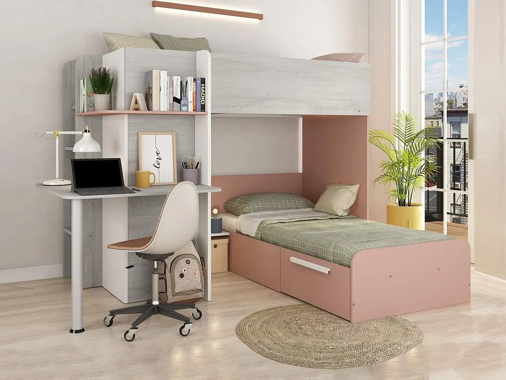 Vente-unique Bunk Beds With Integrated Desk - 2 X 90 X 190 Cm - Grey, White and in Light Grey