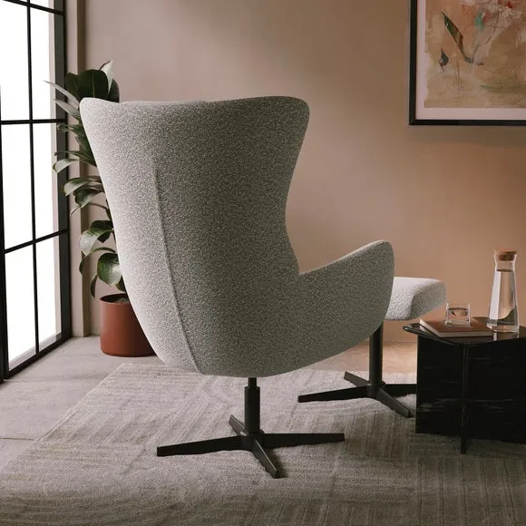 Kara Highback Chenille Swivel Chair and Footstool 2