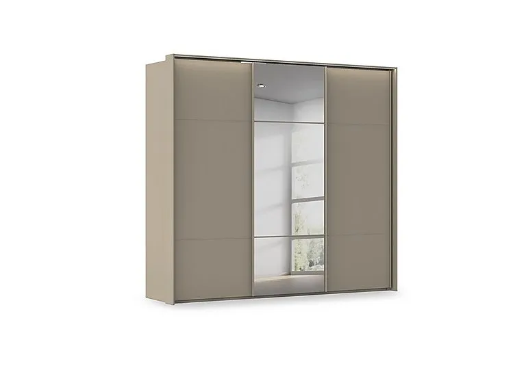 Haven 250cm 3 Door Slider Wardrobe with 2 Décor Doors, 1 Mirror Door and Lights