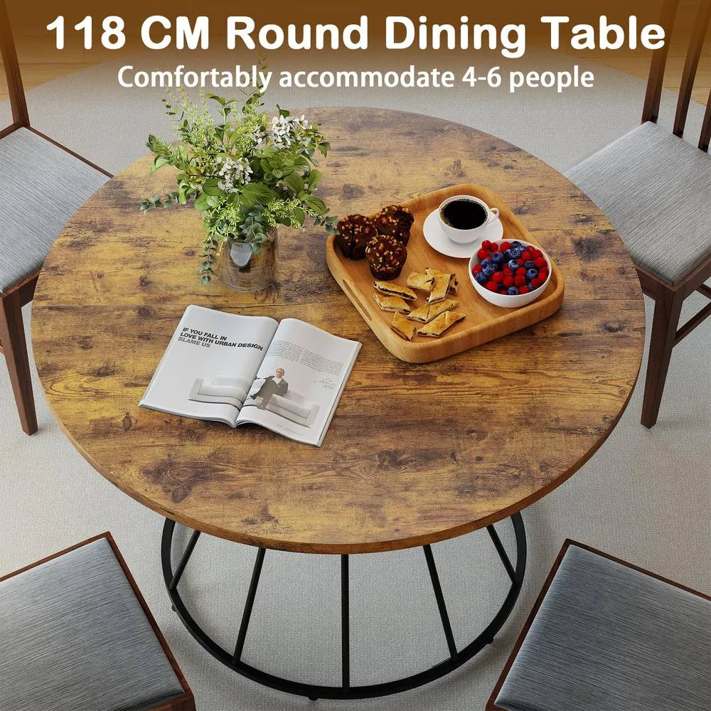 Costway Round Dining Table for 4 Farmhouse Kitchen Table with Wooden Tabletop in Brown 5